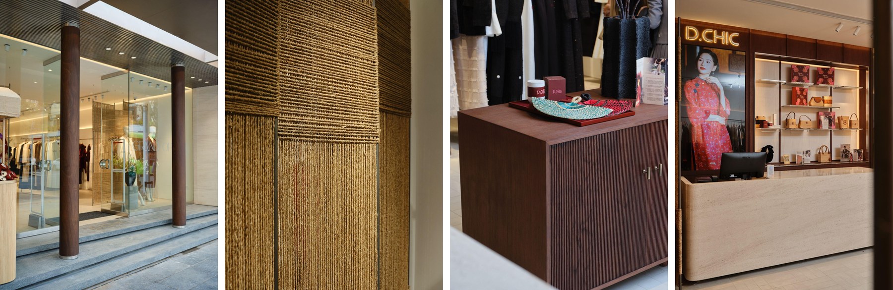 Ironwood, copper and handwoven details shape the identity of 41 Tràng Tiền.
