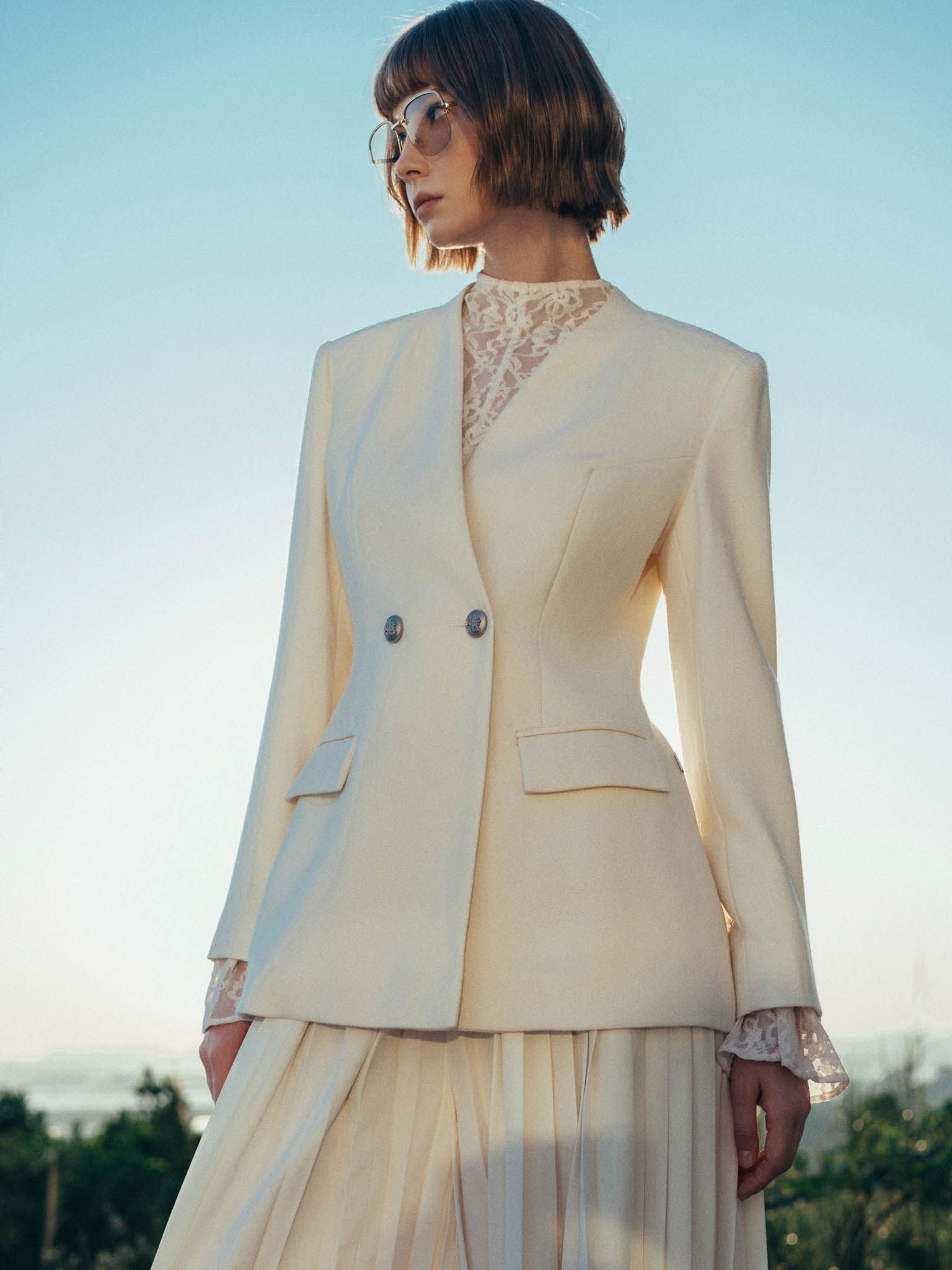 Waisted V-Neck Two-Button Jacket