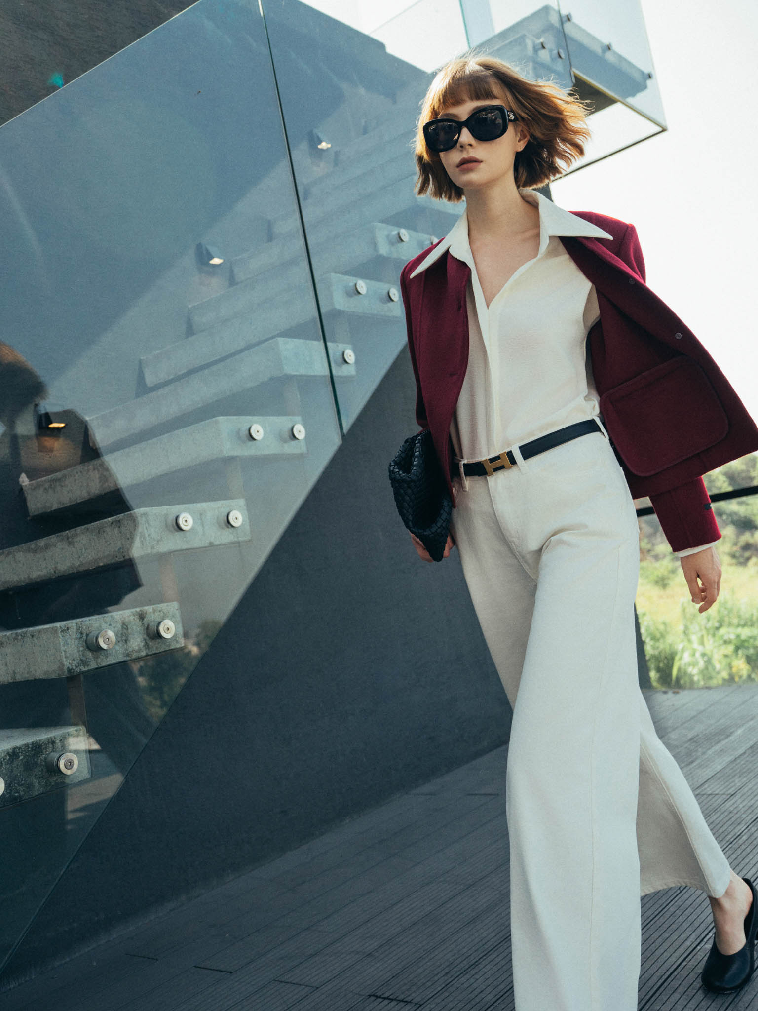 Lapel-Collar Shirt with Raised Tucks on Collar and Cuffs