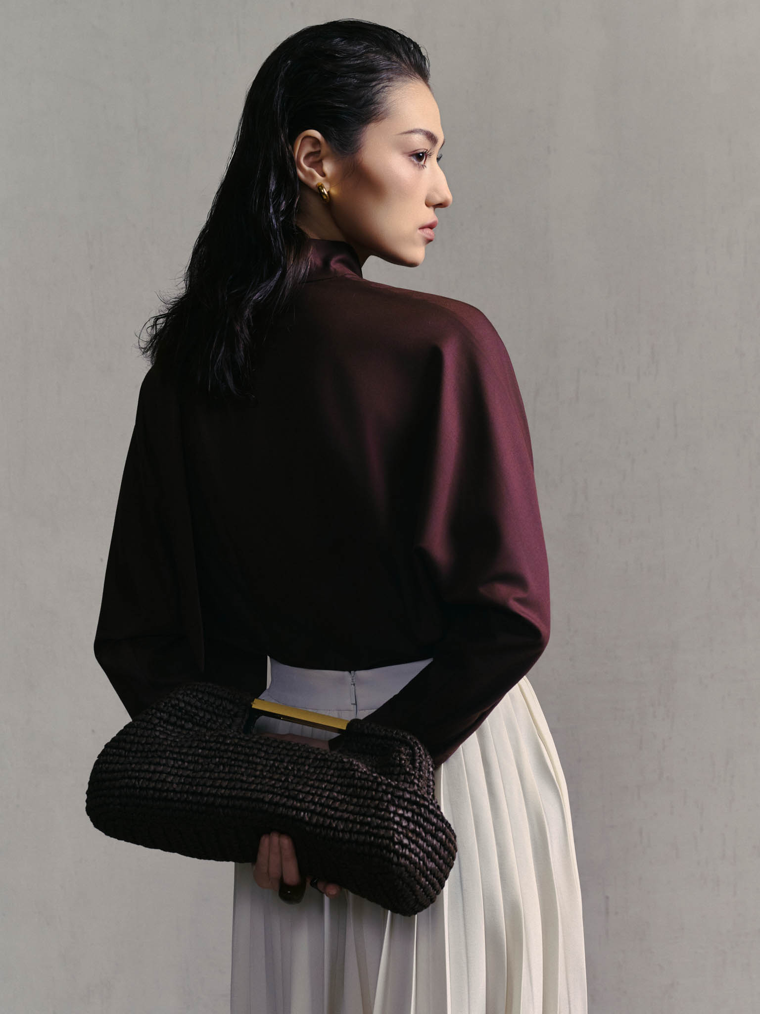 Long-Sleeve Bow-Neck Blouse