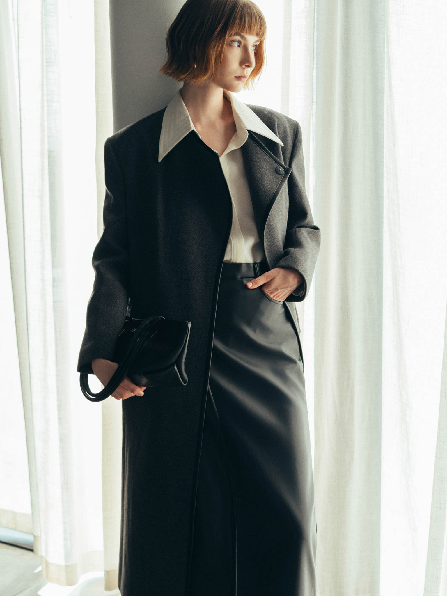 Leather Skirt with Asymmetric Hem and Front Slit