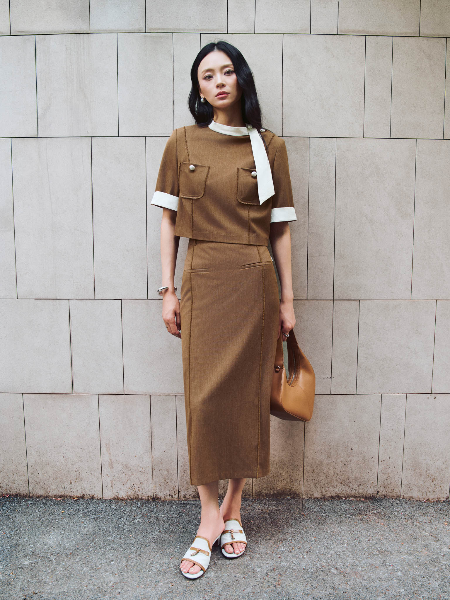 Panelled Midi Skirt with Raised Pintucks_A.1-3446