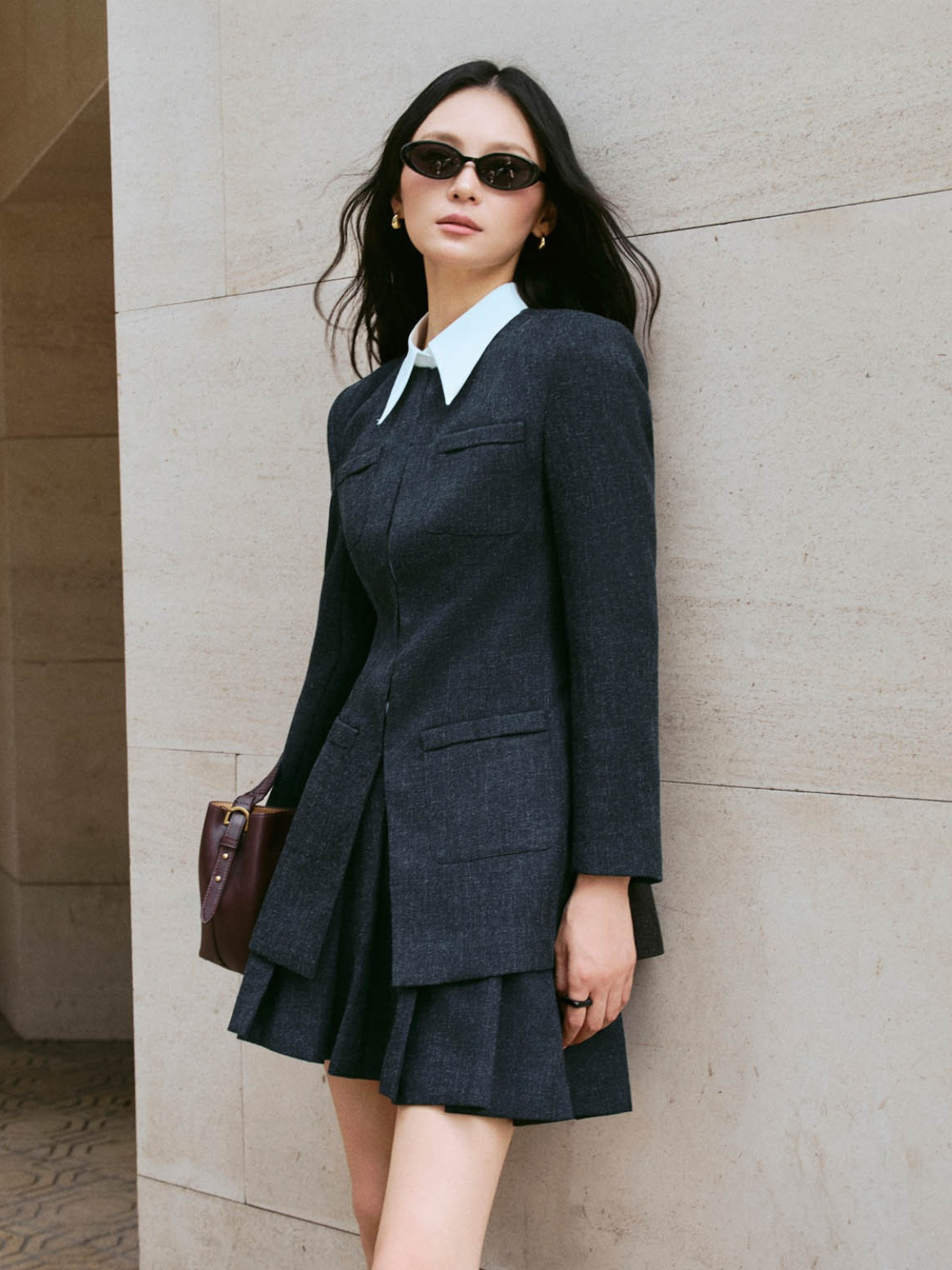 Chân váy dạ tweed ngắn xếp ly_Av.5-892