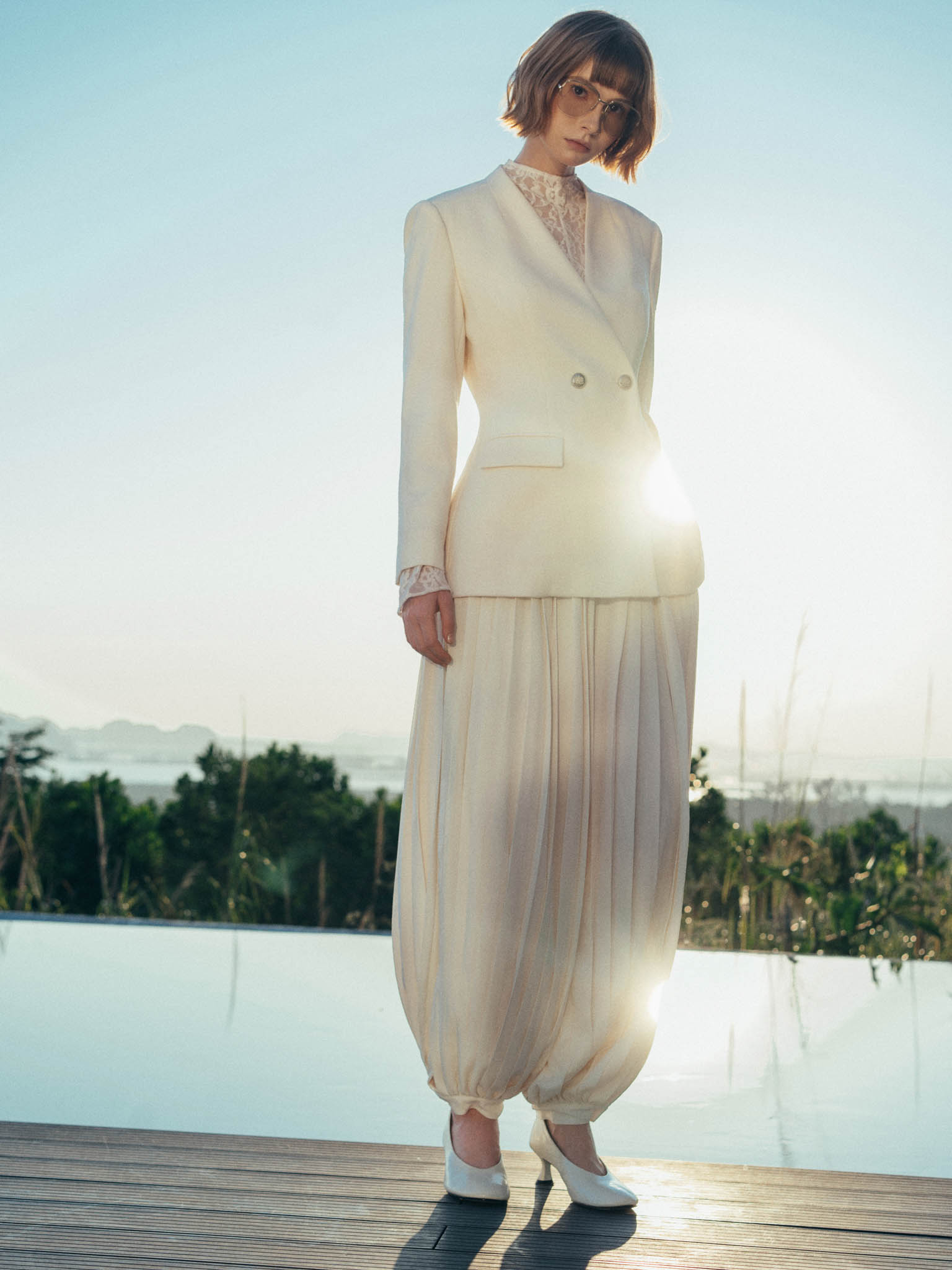 Banded-Waist Pleat-Front Trousers with Banded Hem
